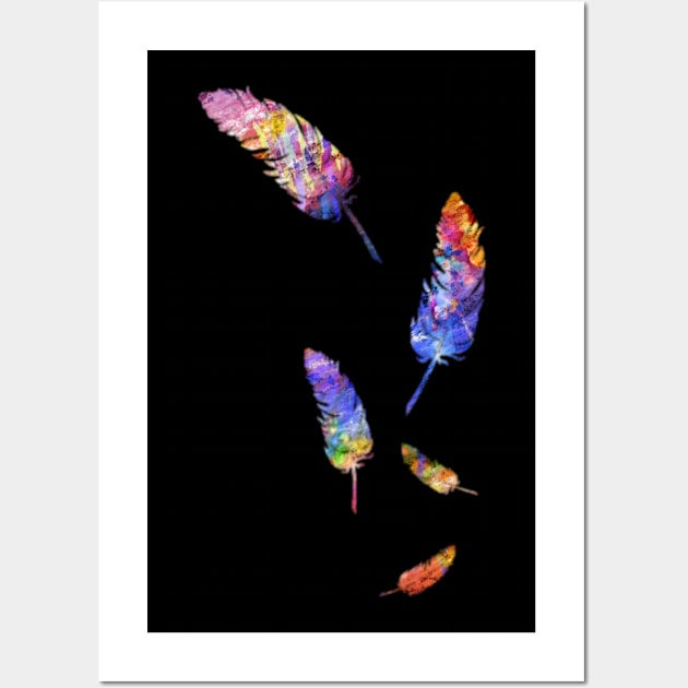 Colorful Feathers Watercolor Art Design Purple Blue Red Gift Wall Art by twizzler3b